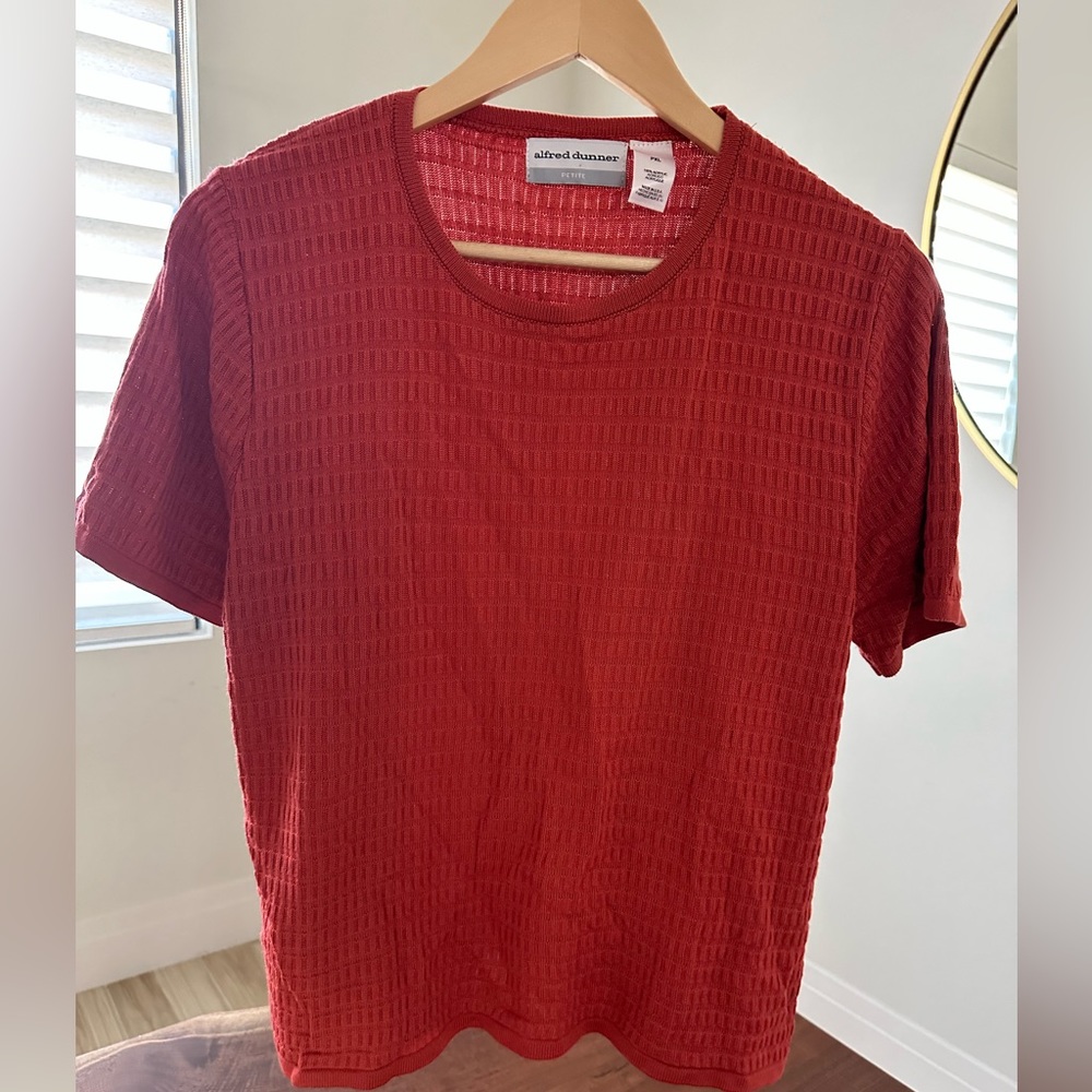 Alfred Dunner Knit Shorta Sleeve Waffle Top Orange, Size XL , P